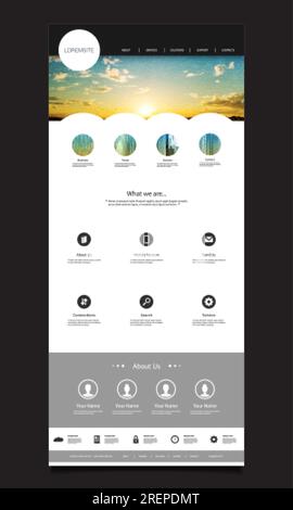 One Page Website Design Template for Your Business with Sunset Image Background Stock Vector