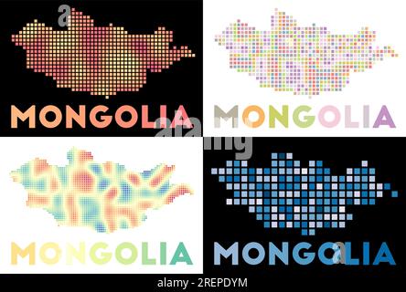 Mongolia map. Collection of maps of Mongolia in dotted style. Borders of the country filled with rectangles for your design. Vector illustration. Stock Vector