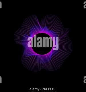 Circle of sound waves. Neon round music sound wave for equalizer. Radial sound wave curve with light particles. Clipart of colorful radio frequency Stock Vector