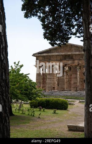 Paestum Archaeological Park. beautiful historical ruins of temples from Roman times, Campania, Salerno, Italy Stock Photo