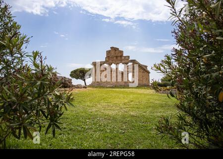 Paestum Archaeological Park. beautiful historical ruins of temples from Roman times, Campania, Salerno, Italy Stock Photo