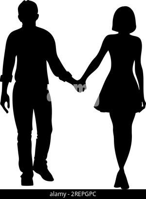 Couple holding hands silhouette. Man and woman in love. vector illustration Stock Vector