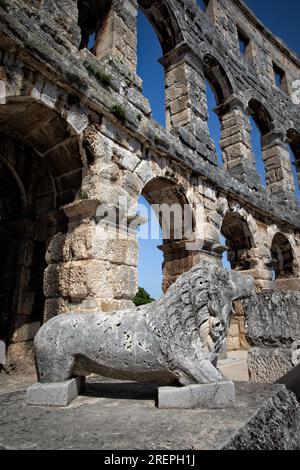 The arena in the port city of Pula, Croatia hosts one of the largest ancient arenas in the world. Stock Photo