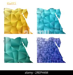 Set of vector polygonal maps of Egypt. Bright gradient map of country in low poly style. Stock Vector