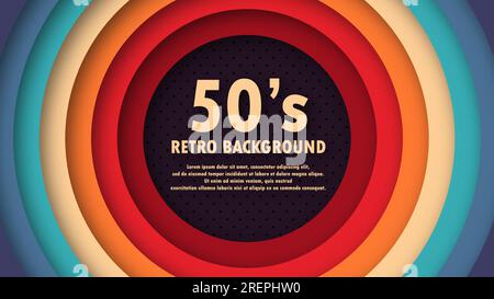 Abstract 1950's colorful background with circles element and retro colors. Realistic design in futuristic retro style. Vector funky illustration. Stock Vector