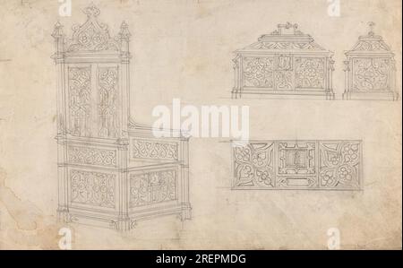 Design for a Gothic Chair and Box by Augustus Pugin Stock Photo
