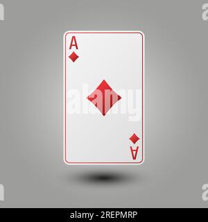 Realistic playing card for poker or blackjack. Ace of diamonds suit on a gray background. Vector illustration. Stock Vector