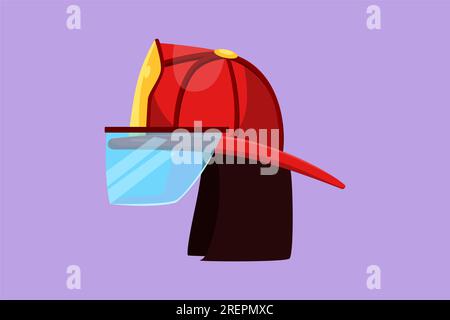 Cartoon flat style drawing red firefighter helmet with protective glass. Equipment for firefighter or volunteer. Fire extinguishing professional tool Stock Photo