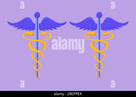 Character flat drawing of stylized caduceus - medical center, pharmacy, hospital with popular symbol of medicine. Medical health care icon, logotype, Stock Photo