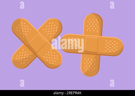 Graphic flat design drawing adhesive bandage elastic medical plasters. Illustration of medical plaster, elastic bandage patch. Medical health care ser Stock Photo