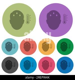 Feverish man solid darker flat icons on color round background Stock Vector