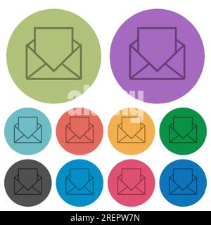 Open mail with blank letter outline darker flat icons on color round background Stock Vector