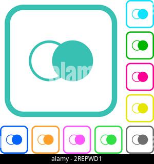 Overlapping elements vivid colored flat icons in curved borders on white background Stock Vector