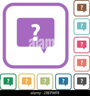 Rounded square help chat bubble solid simple icons in color rounded square frames on white background Stock Vector