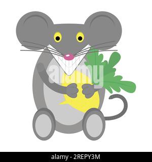 Cartoon animal mouse and vegetable. Design element for packaging food for rodents, mice or rats and other ideas. Vector illustration. Stock Vector