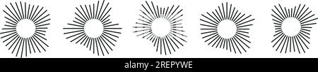 Circular shapes of sound waves, for audio music, round icons of voice, logos, equalizers, radials in spectrum, patterns in rings. Flat vector illustra Stock Vector
