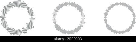Sonic Circle Icons Collection. Graphic patterns music waves and radio sound lines. Visuals in a round, spiral form. Flat vector illustrations isolated Stock Vector