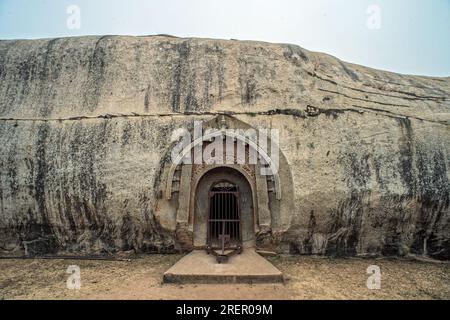 12 24 2014 Entrance of Barabar Caves,oldest man made caves built by cutting these granite hills in Bihar by Mauryan Empire of Magadh Jahanabad, Bihar, Stock Photo