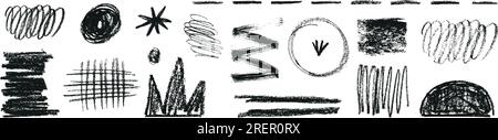 Abstract Black Ink Strokes forming Bold Wavy Lines and Circles. Grunge Brush Paint Shapes Creating Organic Scribbles. Flat Vector Illustration on Stock Vector