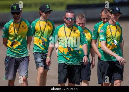 Wroclaw, Poland. 29th July, 2023. The Australian speedway team during the Monster Energy FIM Speedway World Cup Practice Final at Olimpijski Stadium in Wroclaw, Poland on July 28, 2023 (Photo by Andrew SURMA/ Credit: Sipa USA/Alamy Live News Stock Photo