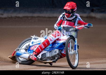 Wroclaw, Poland. 29th July, 2023. Nicki Pedersen (Red) of Denmark during the Monster Energy FIM Speedway World Cup Practice Final at Olimpijski Stadium in Wroclaw, Poland on July 28, 2023 (Photo by Andrew SURMA/ Credit: Sipa USA/Alamy Live News Stock Photo