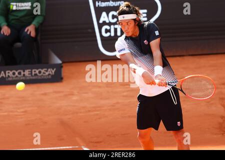 Rinky Hijikata of Australia in action during Day 1 of the Kooyong Classic  Tennis Tournament last match against Zhang Zhizhen of China at Kooyong Lawn  Tennis Club. Melbourne's summer of tennis has