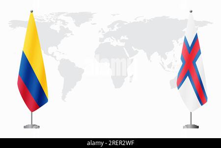 Colombia and Faroe Islands flags for official meeting against background of world map. Stock Vector