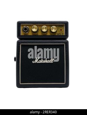 Marshall MS-2, battery powered micro amp for guitar. Isolated on white background. Stock Photo