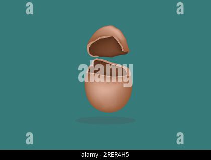 Realistic vector icon illustration. Whole brown egg and half broken egg. Stock Vector