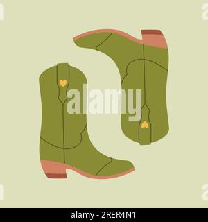 Cowboy boots. Western theme wild west concept. Wild West Clipart icons. Hand drawn colored Vector set. Stock Vector