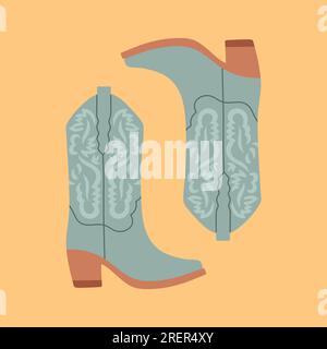 Cowboy boots. Western theme wild west concept. Wild West Clipart icons. Hand drawn colored Vector set. Stock Vector