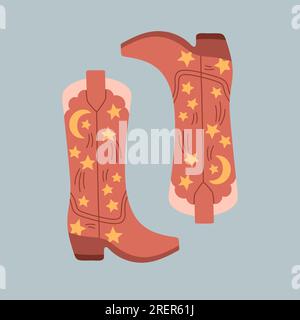 Cowboy boots. Western theme wild west concept. Wild West Clipart icons. Hand drawn colored Vector set. Stock Vector
