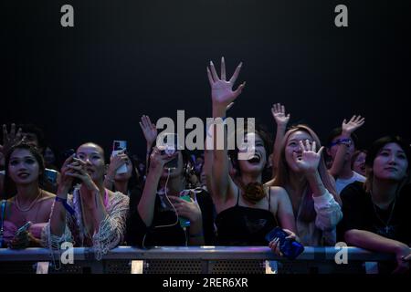 Bangkok, Thailand. 29th July, 2023. Fans react during the concert. People attend VERY SUMMER FEST 2023 at BITEC (Bangkok International Trade & Exhibition Centre) in Bangkok, Thailand on July 29, 2023. Credit: Matt Hunt/Neato/Alamy Live News Stock Photo
