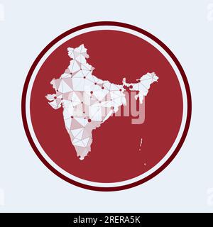 India icon. Trendy tech logo of the country. Geometric mesh round design. Technology, internet, network, telecommunication concept. Stock Vector