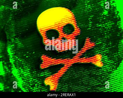 Computer hacking or piracy, skull and crossbones made of computer code Stock Photo