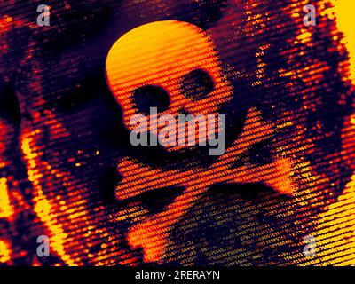 Computer hacking or piracy, skull and crossbones made of computer code Stock Photo