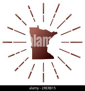 Minnesota gradiented sunburst. Map of the US state with colorful star rays. Minnesota illustration in digital, technology, internet, network style. Stock Vector