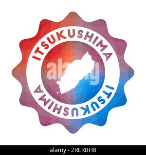 Itsukushima low poly logo. Colorful gradient travel logo of the island in geometric style. Multicolored polygonal Itsukushima rounded sign with map fo Stock Vector