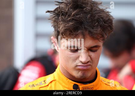 Stavelot, Belgium. 29th July, 2023. Lando Norris of McLaren at the end of sprint race of the F1 Grand Prix of Belgium at Spa Francorchamps on July 29, 2023 Stavelot, Belgium. Credit: Marco Canoniero/Alamy Live News Stock Photo