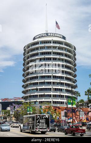 The iconic Capitol Records Tower at Hollywood and Vine in Hollywood, California. Stock Photo