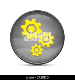 Gears icon on classy splash black round button Stock Photo