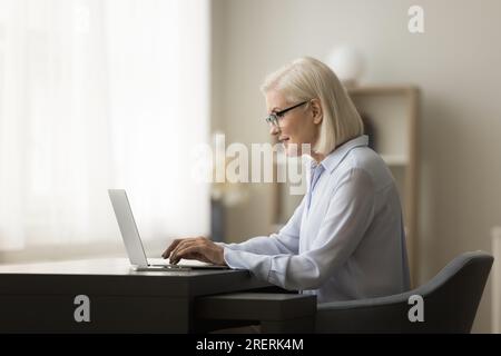 Positive busy senior business woman working from home Stock Photo