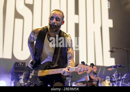 Twin Lakes, USA. 28th July, 2023. Chris Steele of Alexisonfire during the 'Life Is But A Dream Tour' at Credit Union 1 Amphitheatre on July 28, 2023, in Tinley Park, Illinois (Photo by Daniel DeSlover/Sipa USA) Credit: Sipa USA/Alamy Live News Stock Photo