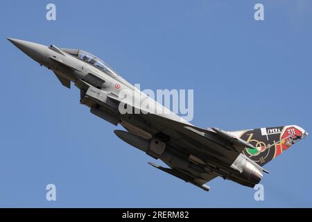 Italian Air Force Typhoon leaving the Royal International Air Tattoo 2023. Stock Photo