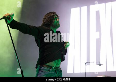 Twin Lakes, USA. 28th July, 2023. George Pettit of Alexisonfire during the 'Life Is But A Dream Tour' at Credit Union 1 Amphitheatre on July 28, 2023, in Tinley Park, Illinois (Photo by Daniel DeSlover/Sipa USA) Credit: Sipa USA/Alamy Live News Stock Photo