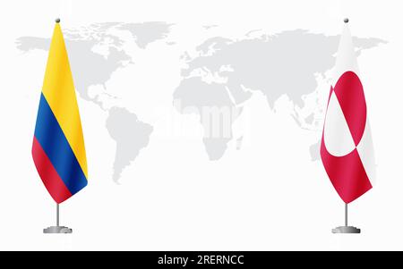 Colombia and Greenland flags for official meeting against background of world map. Stock Vector