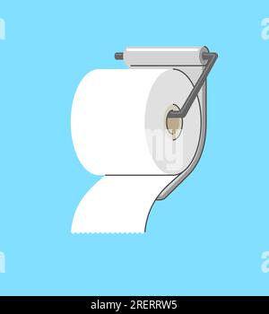 Toilet paper roll hanging on wall holder. Hygiene sanitary tissue roller for restroom and WC. Stock Vector