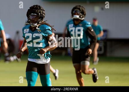 Jacksonville Jaguars running back Qadree Ollison (38) practices during the  NFL football team's OTA offseason workouts in Jacksonville, Fla., Monday,  May 22, 2023. (AP Photo/Gary McCullough Stock Photo - Alamy