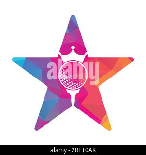King golf star shape concept vector logo design. Golf ball with crown vector icon. Stock Vector