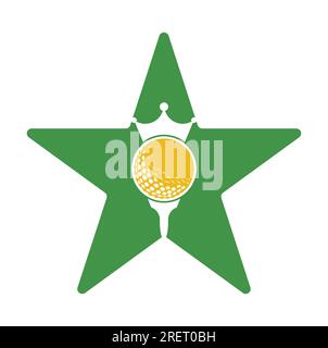 King golf star shape concept vector logo design. Golf ball with crown vector icon. Stock Vector